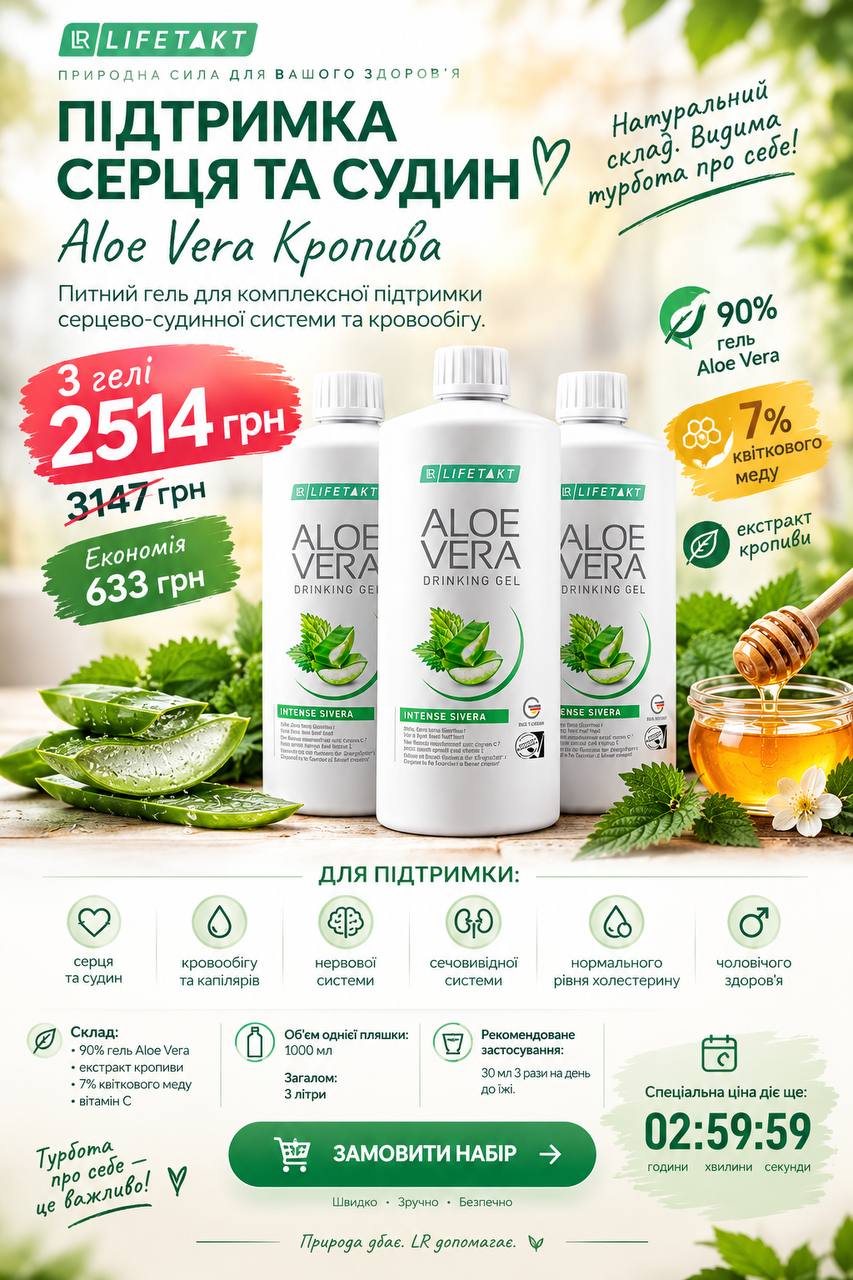 Питний гель Aloe Vera Кропива LR LIFETAKT — акційний набір 3 пляшки